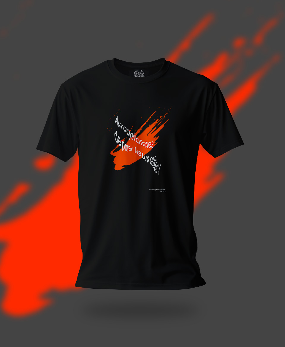 T-shirt Slogan Politique noir : Aux capitalistes de payer leurs crises !