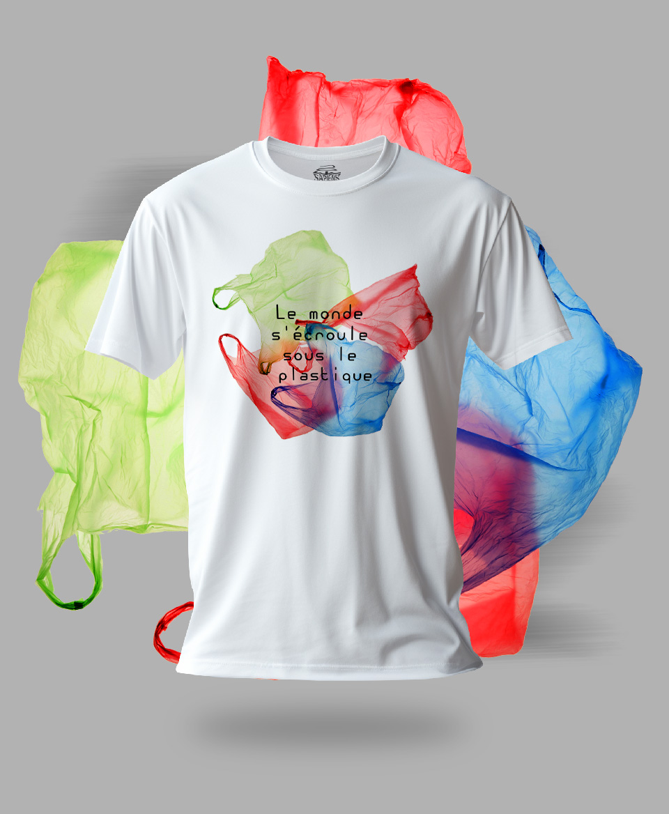 T-shirt Social blanc : Le monde s'écroule sous le plastique