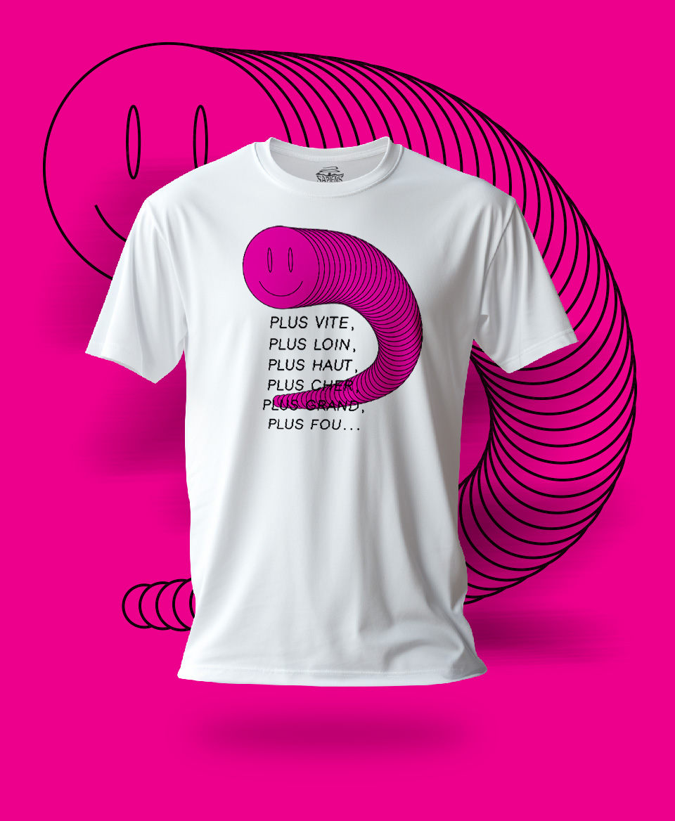 T-shirt Social blanc : Plus vite, plus loin, plus haut, plus cher, plus grand, plus fou...