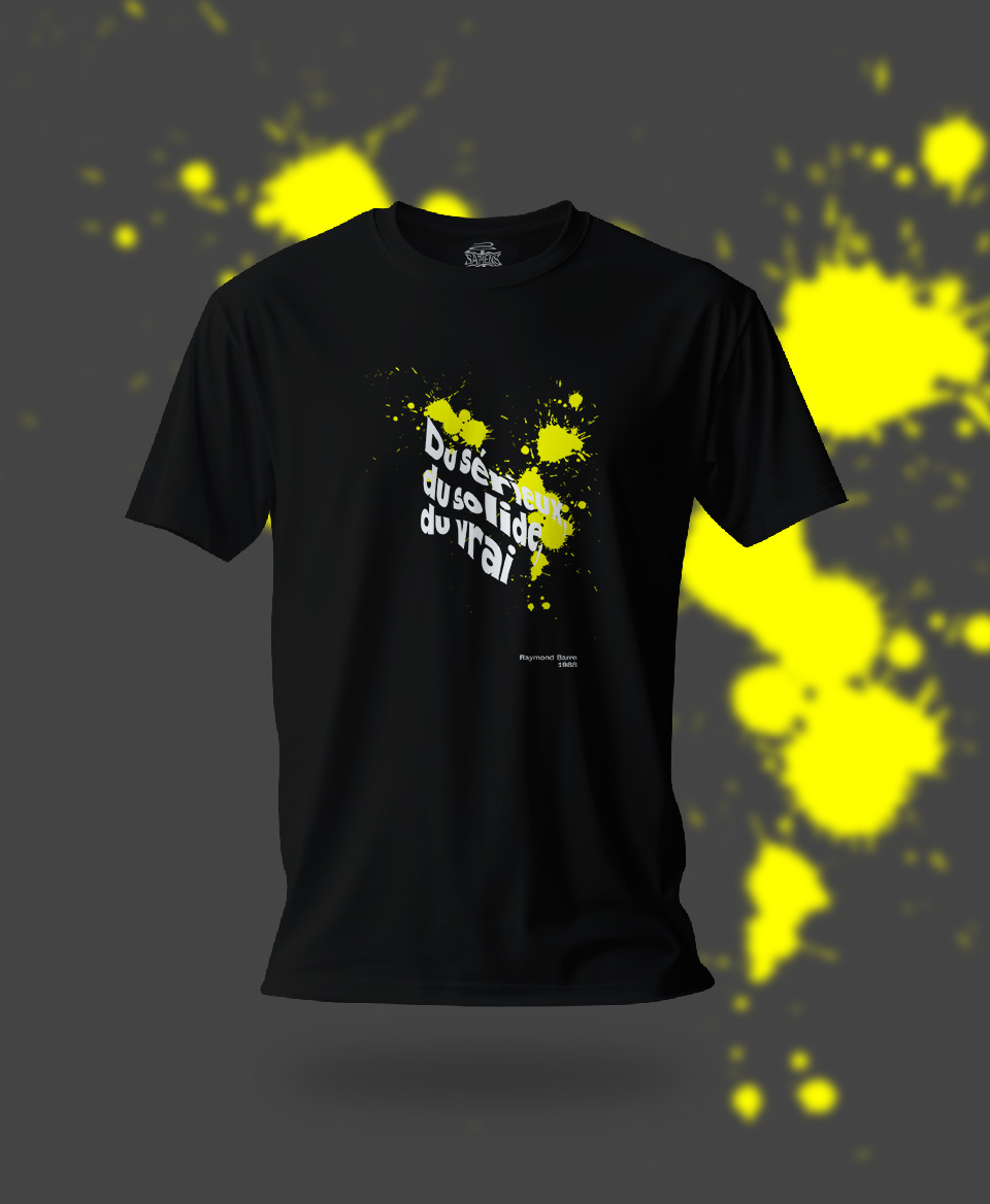 T-shirt Slogan Politique noir : Du sérieux, du solide, du vrai